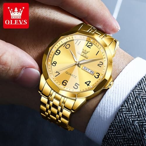OLEVS Gold Watches for Men Watch Men Luxury Watch for Men Stainless Steel Arabic Numeral Dial Gold Reloj - Thumbnail 3