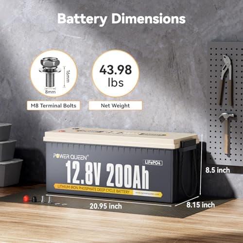 Power Queen 12V 200Ah LiFePO4 Battery 2560Wh, RV Lithium Battery up to 15000 Deep Cycles, Backup Power for Solar Off Grid, Home Energy Storage, Camper Van Trailer - Thumbnail 2