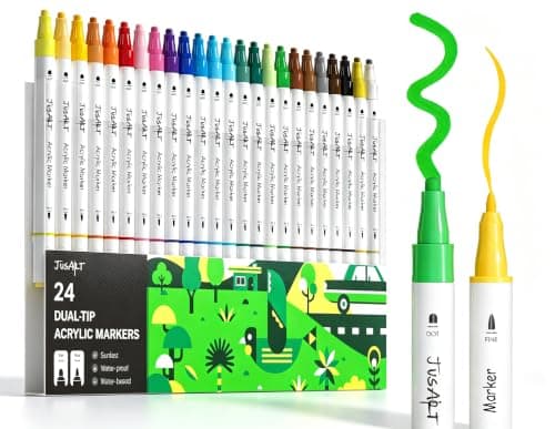 JusArt Acrylic Paint Markers 24 Colors, Dual Tip Art Supplies for Rock - Image 1
