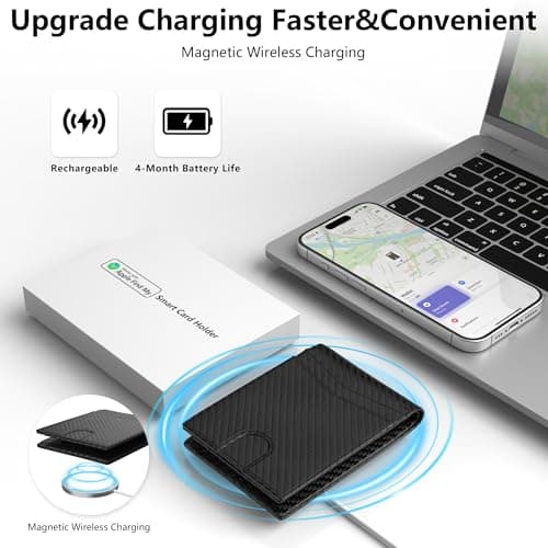 Auskang Smart Wallet for Men, Gift for Men, Works with Apple Find My, Minimalist Leather Wallet for Men, RFID Blocking, Credit Card Holder, Wallet with Smart Tracker, Wireless Charging (Grid Pattern) - Thumbnail 2