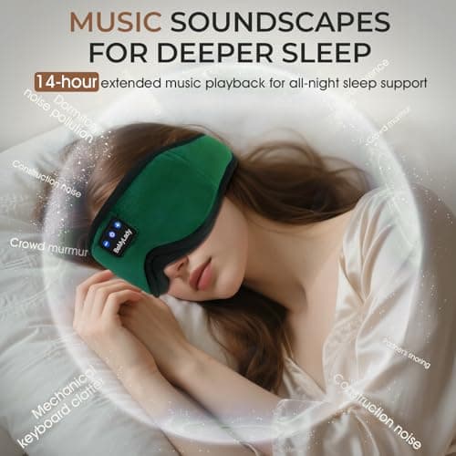 BeMyLady Sleep mask Headphones,100% Blackout 3D Zero Eye Pressure Bluetooth Sleep mask Breathable Eye mask with Bluetooth Headphones Sleep Headphones for Side Sleepers 14H Playtime&Bluetooth 5.4 Green - Thumbnail 4