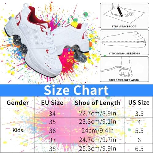 UonrvaoN Roller Skate Shoes for Girls Boys Kick Roller Shoes 2-in-1 Double-Row Deform Wheel Roller Skates Roller Skating Shoes for Kids Ages 6-12 - Thumbnail 5