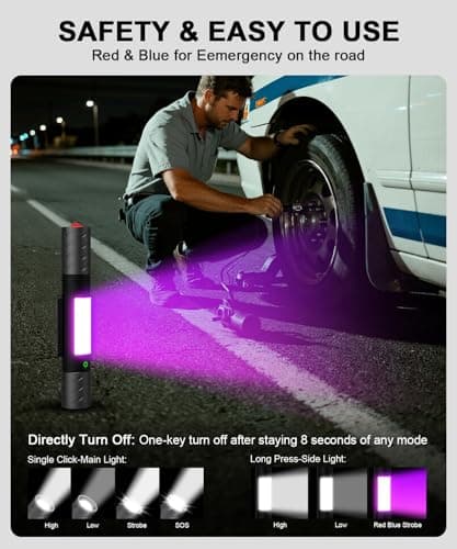 USB C Rechargeable LED Flashlight with Magnetic Base& COB Work Light, 120° Adjustable, Screwdriver & Emergency Window Breaker, 7 Modes, Super Bright Flash Light for Car, Camping & Emergency Use - Thumbnail 6