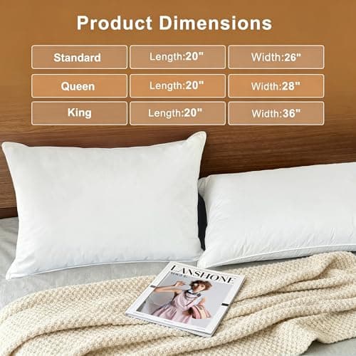 WQSPRING Goose Down Pillows Standard Size Set of 2 with 750 Fill Power, Hotel Quality Bed Pillows for Sleeping - Medium Firm Feather Pillows Ideal for Side, Back, Stomach Sleepers - Thumbnail 4