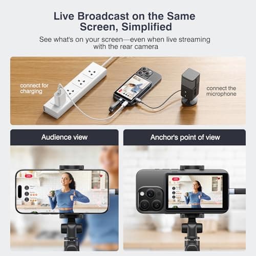 4K 60fps Vlog Selfie Monitor Screen, Magnetic Phone Vlog Selfie Monitor Screen with Bluetooth Remote, Back Camera Monitor for Live Stream TikTok, Compatible with iPhone Android - Dark Navy - Thumbnail 6