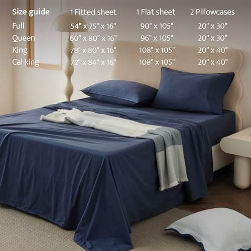 Double Stitch Queen Size Sheet Set,4PCS Soft & Breathable Cotton Organic Cotton Queen Sheet Set,Luxury 300 TC Sateen Weave Bed Sheets,100% GOTS Certified Long Staple Cotton, Navy - Thumbnail 5