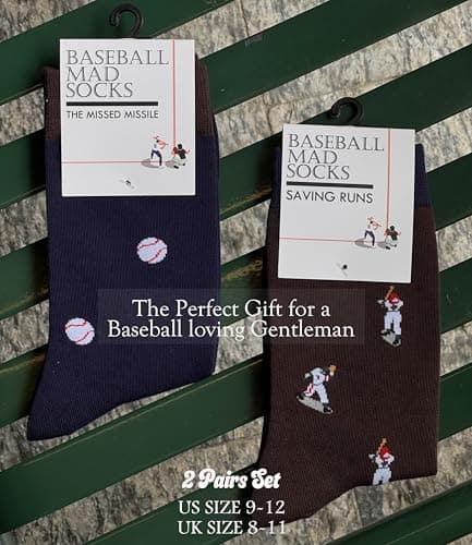 Frepstudio Funny Baseball Socks for Men 2 Pairs Set- Baseball Mad Novelty Socks Gift for Teen Boys Husband Dad, Christmas Birthday Valentines Father’s Day Gifts-,Size 9-12 - Thumbnail 4