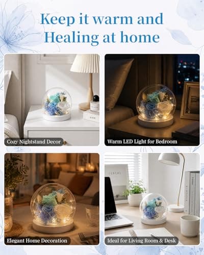 Nysunten Forever Preserved Flowers Decoration in Clear Glass Dome, Long Lasting Flowers Gift for Her, Forever Rose Gift for Mother’s Day Valentine’s Day (Blue) - Thumbnail 5