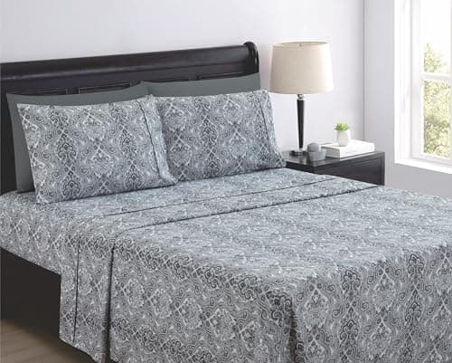 Spirit Linen home Full Size Bed Sheets Set Deep Pockets - 6PC Paisley Ultra Soft Microfiber Bed Sheets Set - Easy to Clean, 90 Thread Count Sheets Includes 1 Fitted, 1 Flat, 2 Pillowcases (Dark Grey) - Image 1