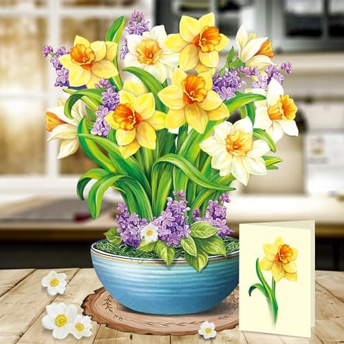 Airpark Mothers Day Gifts Card, 3D Pop Up Paper Flowers Bouquet 12’‘ with Note & Envelope, Birthday, Get Well, Teacher Appreciation Gifts, Thank You Cards for Women Mom Friends, Yellow Daffodils - Thumbnail 6