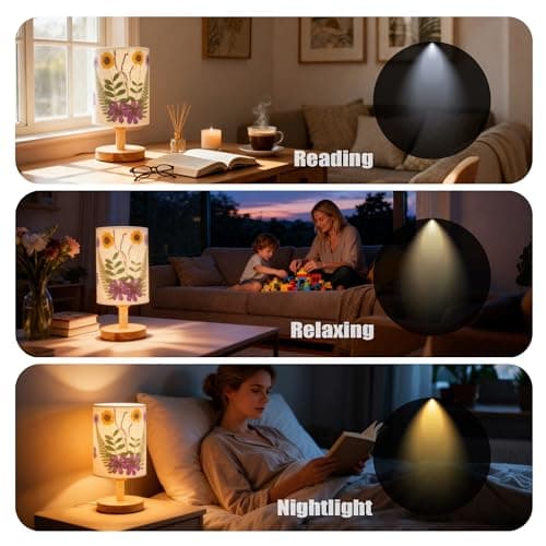 Xmpmrb Artisan Crafted Floral Pressed Nightstand Lamp - Handmade Vintage Table Light with Adjustable Warm Glow for Bedroom, Office, or Living Room Decor (Purple) - Thumbnail 4