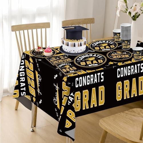 OHOME Graduation Decorations 2026 - Graduation Decorations Class of 2026 - Serve 24 - Black Plates Tablecloth Napkins Cups Banner - Graduation Party Favors Supplies - Thumbnail 4