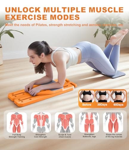 PENGYOUNG Pilates Board, 12 in 1 Mini Plilates Reformer Set, Multifuncional Portable Pilates Reformers Board for Home Workout, Free Combination 100+ Exercise Mode (Orange) - Thumbnail 2