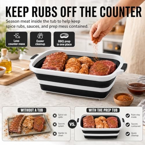 BBQ Prep Tub with Lid and Cutting Board - Collapsible Barbecue Tool Set for Marinating, Grilling, BBQ Prep Station for Outdoor Cooking, Camping Kitchen Accessories & Barbecue Utensils, XX-Large Black - Thumbnail 2