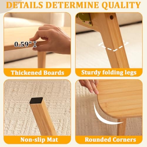 Baveke Folding Coffee Table- Foldable Floor Tables, Mid Century Coffee Table for Living Room, Small Coffee Tables Solid Wood Japanese Low Table for Sitting on Floor, No Assembly, 39.4''-Natural - Thumbnail 6