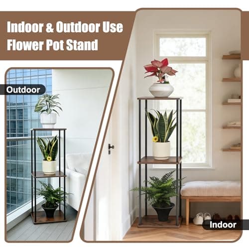 Vigordream Plant Stand Indoor Outdoor 3 Tier Metal Plant Shelf Tall Pedestal Stand Flower Pot Stands Multiple Planter Support Rack for Corner Living Room, Balcony, Garden Patio (Retro Brown, 34 INCH) - Thumbnail 5