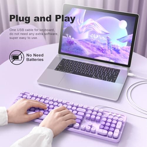 Atelus Large Print Keyboard, USB Wired Computer Keyboard, Full Size Keyboard with Number Pad for PC Laptop Desktop Windows 7 8 10 11 (Purple Colorful) - Thumbnail 3