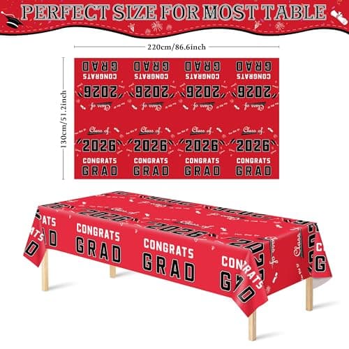 OHOME Graduation Party Decorations 2026 - Plastic Red Tablecloth for Graduation Decorations Class of 2026 - Party Favors Supplies Banner,2 Pack - Thumbnail 2