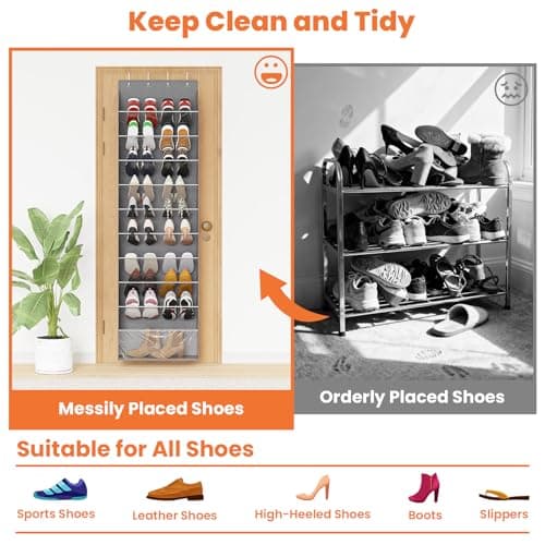 ZATOCL 10-Tier Over The Door Organizer, Space Saving Hanging Shoes Organizer and Storage Unit, Organizer for Closet, Bedroom, Entryway, Grey - Thumbnail 3