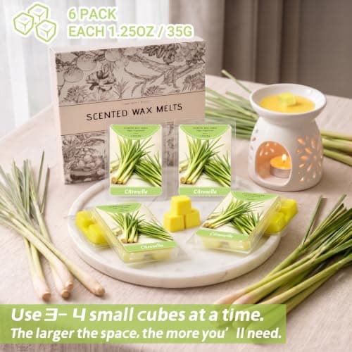 SCENTORINI Wax Melts, Citronella Scent, Summer Scented Wax Cubes Strong Scent, Lemongrass Scentsy Soy Wax Melts Tarts for Wax Warmer Home Fragrance - 6 Pack - Thumbnail 3