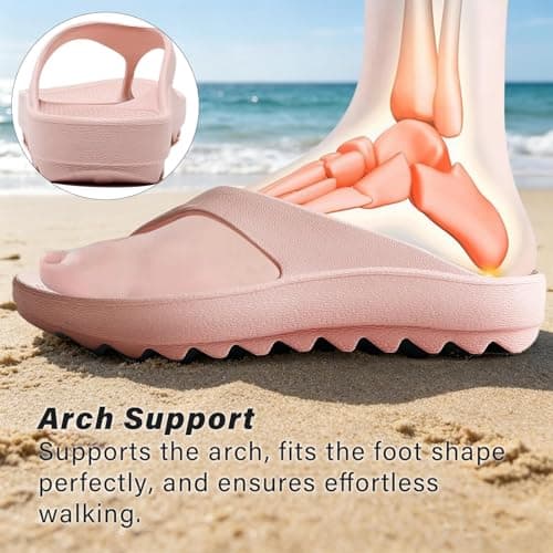 GETOEU Arch Support Flip Flops for Women Non-Slip Shower Shoes Beach Thong Sandals Soft Pool Rubber Flip Flops Comfortable Orthopedic Sandals,Pink - Thumbnail 6