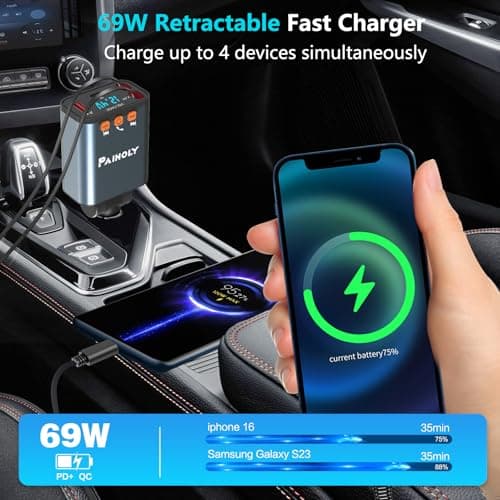 Bluetooth 5.3 Car Adapter, FM Transmitter Bluetooth Car Charger, 4 in 1 Retractable Car Charger, Phone USB C PD Fast Charging Adapter for RV SUV Truck, Fit iPhone 17/16/15/14 Samsung Galaxy S25/S24 - Thumbnail 5