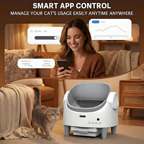 Automatic Cat Litter Box, Self-Cleaning Litter Box with Open-Top Design, 15-Layer Safety Protection System & Smart App Control, Electric Cat Litter Box with Adjustable Entry Height & Odor Control - Thumbnail 3
