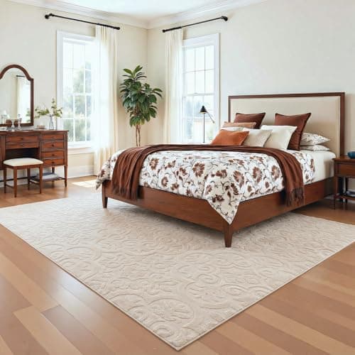 U'Artlines 8x10ft Washable Area Rug for Living Room, Neutral Beige Modern High-Low Pile Rug for Bedroom, Non Slip Soft Cozy Fluffy Large Floor Carpet for Dining Area, Kids Nursery Room - Thumbnail 6