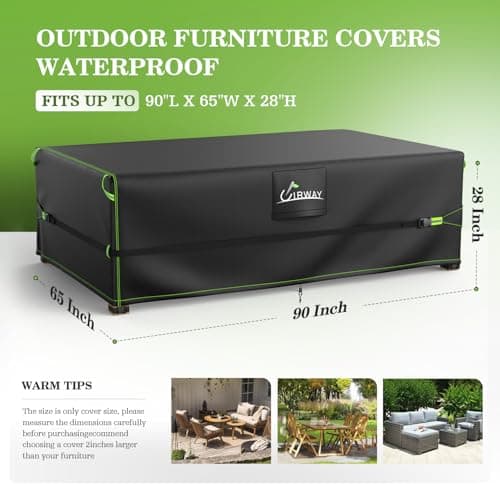 UIRWAY 600D Rectangular Outdoor Furniture Covers-Upgraded Tough Oxford fabric Heavy Duty Waterproof Patio Table Cover for Table and Chairs with Triple-Layer Windproof Design Fits 90"L × 65"W × 28"H - Thumbnail 2