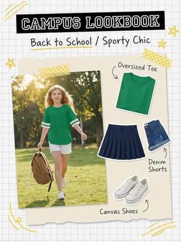 ZDC Girls Striped Short Sleeve T Shirts Kids Crewneck Loose Fit Tunic Tops Summer Tees Blouses 5-14 Years Green - Thumbnail 4