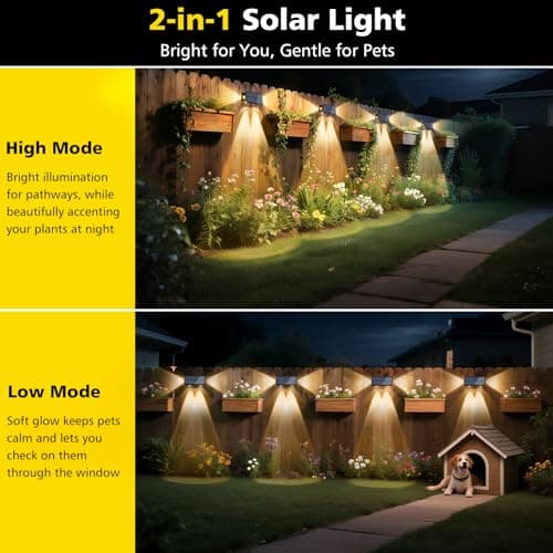 T-SUN Solar Fence Lights, 6 Pack Fence Lights Solar Powered 3000K Warm White, IP65 Waterproof Solar Wall Light Outdoor for Yard Step Patio Railing Pool Porch - Thumbnail 4