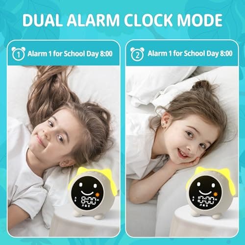 MRSCOZ Kids Alarm Clock for Sleep Training,Sleep Trainer,Ok to Wake Clock,Cute Cat Alarm Clock for Girls Boys Toddler with 10 Night Lights,9 Music Sounds, Auto-Off Timer,Cream White - Thumbnail 6