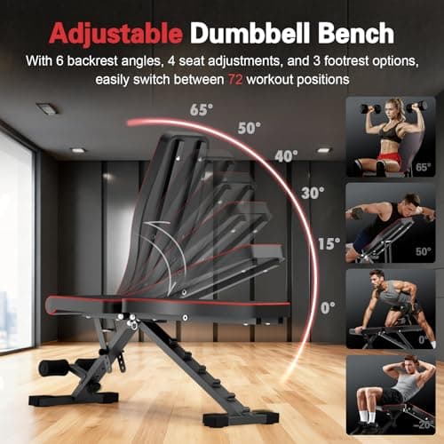 ALSO GO Adjustable Weight Bench, 660LBS Multifunctional Workout Benches, Foldable Incline Decline Bench Press, Full Body Strength Training Equipment for Home Gym - Thumbnail 2