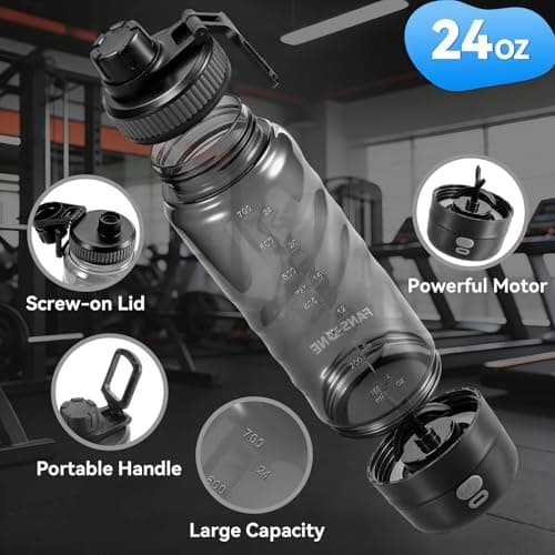 FANS-ONE Electric Protein Shaker Bottle, 24 oz USB C Rechargeable Electric Mixer, Shaker Cups for Protein Shakes and Meal Replacements, Portable Blender Self Mixing Cup for Gym Workout, Black - Thumbnail 2