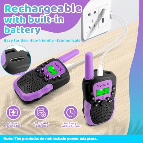 Vvinca Walkie Talkies for Kids, Rechargeable Walkie Talkie 2 Pack Toy Gift for 3-12 Year Old Girl Boy with 22 Channel 2 Way Radio Flashlight 3 Mile Long Range for Adventure Game Camping Outdoor - Thumbnail 3