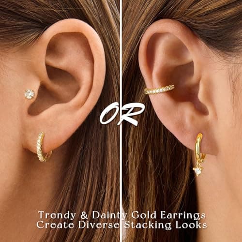 adoyi Gold Hoop Earrings for Women Surgical Steel Earrings Flat Back Studs Small Hoops for Sensitive Ears Hypoallergenic 14K Gold Plated Cartilage Earring for Lightweight Jewelry Gifts - Thumbnail 5
