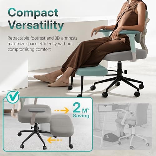 AreShark Criss Cross Office Chair with Armrest Wheels & Stretchable Rotating Footrest, Ergonomic Cross Legged Swivel Chair with Back Support& Adjustable Height for Yoga Kneeling Meditation Home Office - Thumbnail 6
