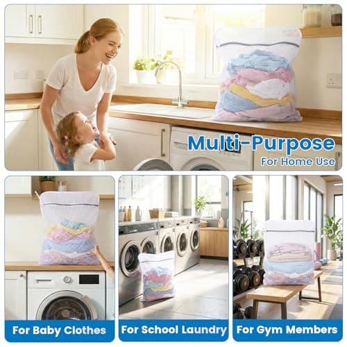 Dntorx 2 XX-Large Durable Honeycomb Mesh Laundry Bags for Delicates with Zipper, 24 x 32 Inches Reusable Laundry Bag Mesh Wash Bags for Washing Machine for Cotton Clothes, Coats, Sweater, Sheet, Shoes - Thumbnail 4