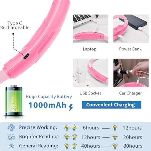 LUXJET 80 Hours Neck Light, Rechargeable Book Light for Reading with 3 Color Modes, Hands-Free Lamp for Camping, Crafts, Travel, Ideal Gift for White Elephant Stocking Stuffer - Thumbnail 5