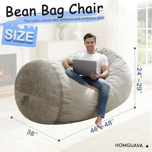Homguava 4FT Bean Bag Chair Giant Bean Bag Chairs for Adults with Memory Foam Filled,Beanbag Chair with Soft Faux Fur Cover,Comfy Bean Bag Sofa Lounger for Living Room,Game Room,Bedroom - Thumbnail 2