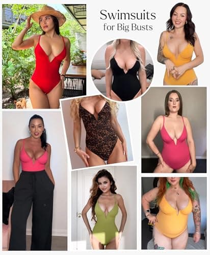 Popilush Tummy Control Swimsuits for Women Shapewear One Piece Underwire Swimsuit Deep V Neck Bathing Suits Summer Beach Pool Vacation Fruit Green - Thumbnail 2