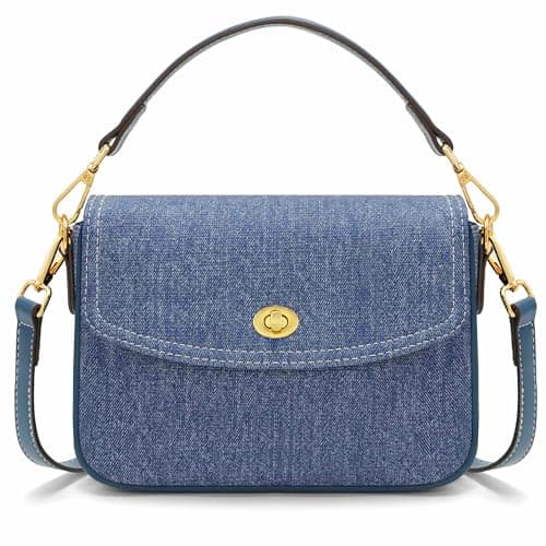 Goinsound Leather Crossbody Bags for Women - Vintage Canvas Shoulder Handbags Purses with 2 Straps for Gift (Blue) - Image 1