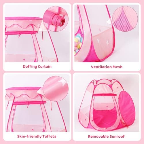Pop Up Princess Tent with Colorful Star Lights for 1 2 3 Year Old Birthday Gift, 12-18 Months Baby Girl Toys, Foldable Ball Pit with Carrying Bag, Indoor&Outdoor Play Tent for Kids - Thumbnail 2