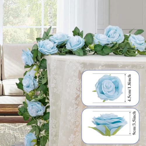 U'Artlines 3 Pack Artificial Blue Rose Vines Floral Garlands Total 19.5 Ft Fake Vine Silk Flower Garland for Indoor Outdoor Home Wedding Arch Garden Wall Decoration - Thumbnail 2