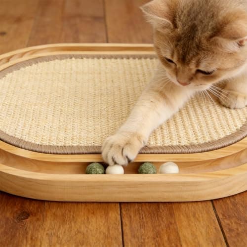 HLSMKJ Sisal Cat Scratcher Toy, Natu sisal cat Scratching pad, Ball Track Wooden Interactive Cat Toy Ball, Catnip Ball, for Cats Chasing, Hunting, Mental Physical Exercise Puzzle - Thumbnail 6