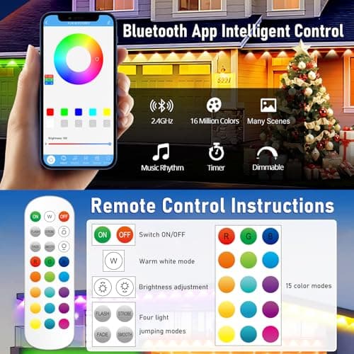 MUCCCUTE Permanent Outdoor Lights for Holidays Easter 300ft RGB House Light w/App & Remote Control Smart Rainbow LED IP67 Waterproof for New Year Christmas Roof Eaves Garden Décor All Year Around - Thumbnail 3