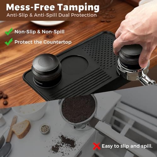 carrottimes Espresso Tamping Mat, Food Grade Silicone Coffee Tamper Mat, 10.43 Inch×5.63 Inch Portafilter Mat for Barista, 7MM Thickened Waterproof and Heat-Resistance Coffee Tamp Mat (Black) - Thumbnail 6