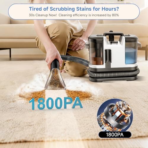 Vaconly Portable Carpet & Upholstery Cleaner Machine, Handheld Spot Cleaner with Dual Brush, 18KPa Suction, Large Removable Tank for Couch, Car, Stairs, Rugs & Pet Stains,White - Thumbnail 3