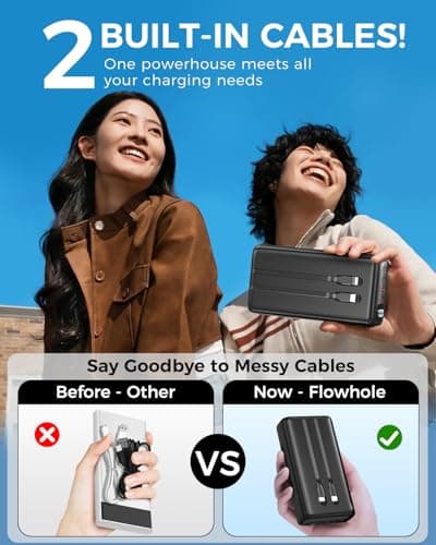 Eliegntist 51000mAh Portable Charger with Built-in USB-C & Lightning Cables, 22.5W Fast Charging Power Bank, High Capacity Battery Pack for iPhone, Samsung, Android, Travel, Camping - Thumbnail 6