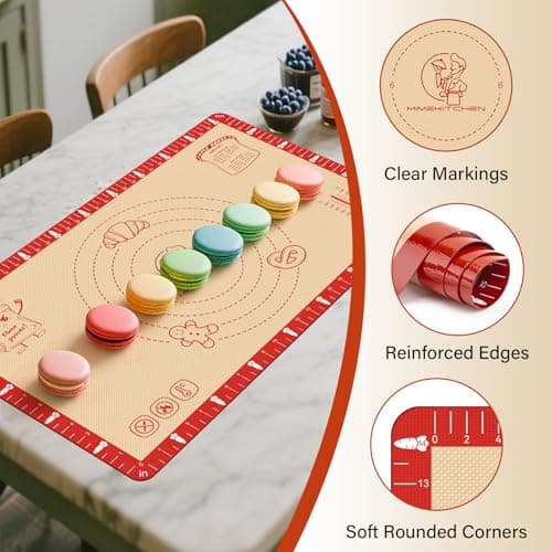 Extra Thick Silicone Baking Mat with Recipes - 26x16 inch Non Stick Pastry Mat with Measurements for Sourdough, Macarons, Bread, Pizza, Dough Rolling, Kneading, Heat Resistant to 480°F Gift for Baker - Thumbnail 5